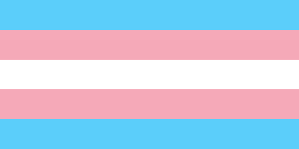 The transgender flag, which features pink, light blue, and white.
